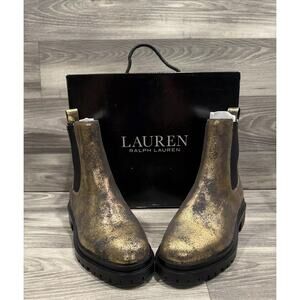 Lauren Ralph Lauren Corinne Leather Chelsea Boots Pull On Black Bronze Size 6B